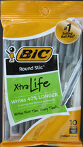 BIC ROUND STIC Medium Point Ballpoint Pens BLACK INK 10 Ct/Pk - £2.36 GBP