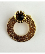 Vintage Round Textured Gold Tone Pin Brooch with Black Stone - $6.83 CAD