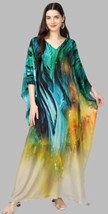 Indian Printed Feather Light Blue Multi Kaftan Dress Women Nightwear - £23.23 GBP