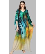 Indian Printed Feather Light Blue Multi Kaftan Dress Women Nightwear - £23.30 GBP