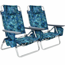 2-Pack Folding Backpack Beach Chair 5-Position Outdoor Reclining Chairs W/Pillow - £169.96 GBP