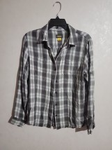 Cabela&#39;s Womens Western Lightweight Flannel Pockets Green Grey Button Down sz L - £14.52 GBP