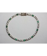 14K Yellow Gold Green and Clear Cubic Zirconia Tennis Bracelet 7&quot; Long - $462.48