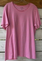 Coral Bay Women&#39;s XL Pink White striped Knit stretch Top Shirt S/S - $14.67
