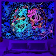 Blacklight Skull Tapestry Uv Reactive Mushroom Tapestry Snake Tapestry Black Lig - £19.76 GBP
