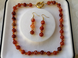 NECKLACE and EARRINGS set in CARNELIAN stone Original in gift box Made i... - $39.00