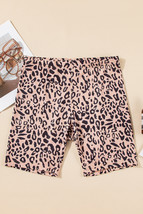 Khaki Leopard Print Ribbed Textured Knit Biker Shorts - $177.90 MXN