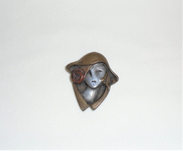 1970s Art Deco Revival Pin Brooch Flapper Girl Vintage Jewelry - £15.53 GBP