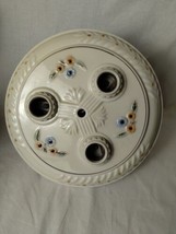 Vintage Porcelier Porcelain 3 Bulb Flush Mount Ceiling Light Fixture Art... - $98.99