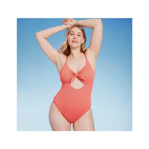 Shade &amp; Shore Women&#39;s Coral Pink Crepe Bralette Tie Front One Piece Swim... - $6.93