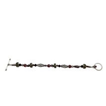 Bracelet Women's 7 in Silver Red Green Bead Toggle Closure - $18.81