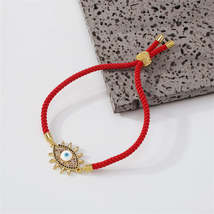 Cubic Zirconia &amp; Red Polyster 18K Gold-Plated Evil Eye Charm Bracelet - £12.78 GBP