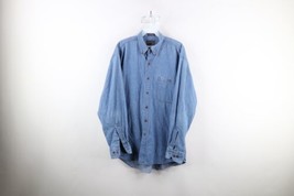 Vintage 90s Chaps Ralph Lauren Mens 16 34/35 Distressed Denim Jean Button Shirt - £34.95 GBP