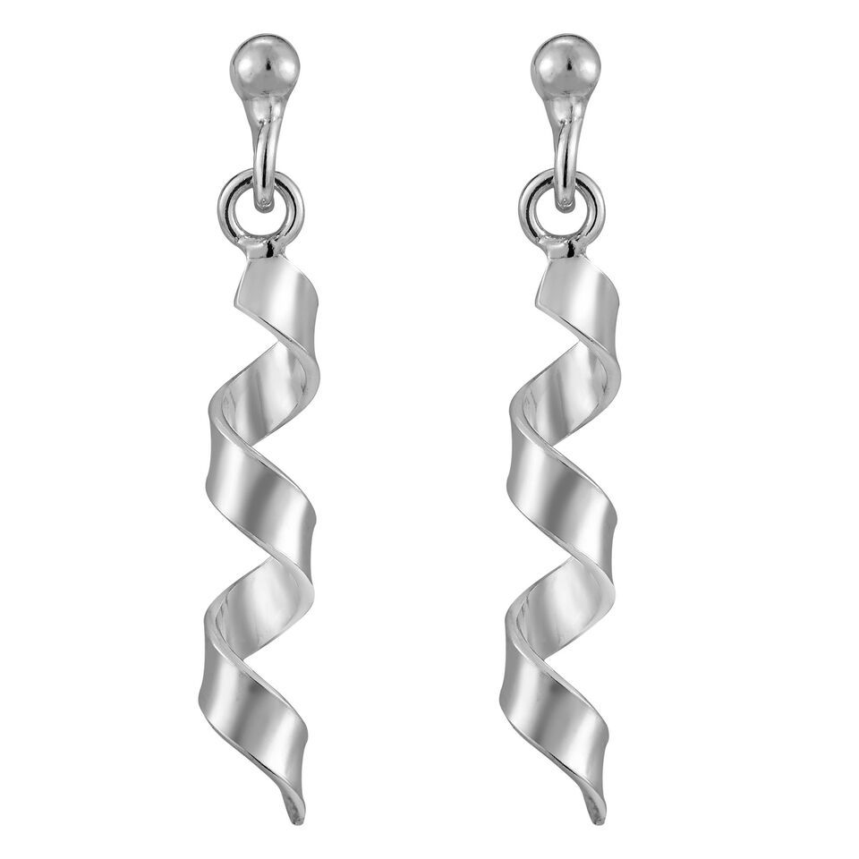 Primary image for Chic Spiral Ribbon Swirls of Sterling Silver Post Drop Earrings
