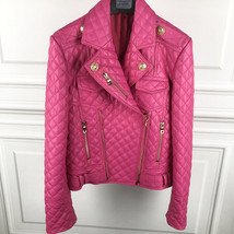 Woman pink leather jacket lambskin designer ladies pink women leather jacket #29 - £159.03 GBP