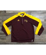 Adidas Mens Large Maroon &amp; Yellow 1/4 Zip Long Sleeve Pullover MG Logo - €12,34 EUR