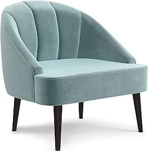 Harrah 33 Inch Wide Contemporary Accent Chair In Seafoam Blue Velvet Fab... - $433.99