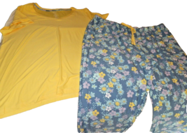 New Womens Xxl Sonoma Pajamas Pjs Yellow Blue Daisy Print Pants &amp; Top S/S - £19.34 GBP