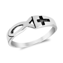 Christian Faith Fish &amp; Cross Prayer Sterling Silver Promise Ring - 7 - £15.81 GBP