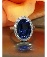 2Ct Oval Cut Lab-Created Blue Sapphire Halo Engagement Ring 14K White Go... - £62.39 GBP
