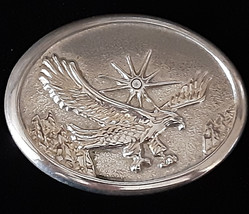 Belt Buckle Stainless Steel Eagle Flying Over Mountains With Rhinestone Sun Shin - £7.90 GBP