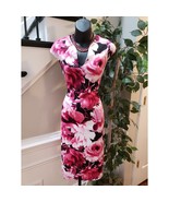 Connected Apparel Sheath Dress Womens S Red Floral Stretch Short Sleeve ... - $27.72