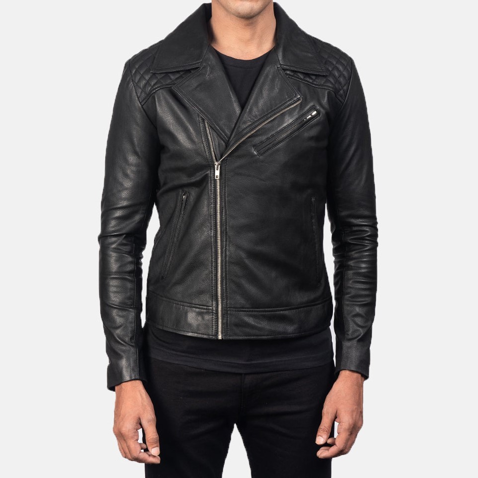 Men's Asymmetrical Moto Style Danny Quilted Black Leather Biker Jacket - $49.00 - $129.00