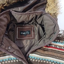 Rue 21 Women's Brown Multicolor Geometric Removable Hoodie Snap Button Jacket M image 5