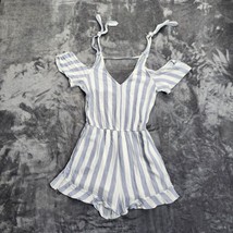 American Eagle Outfitters Small Striped Blue &amp; White Romper Ruffle Lined... - £13.71 GBP