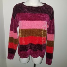 Maurices Soft Sweater Size Small Purple Pink Brown Red Stripes Pullover - £15.53 GBP