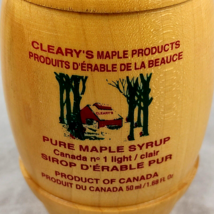 Cleary&#39;s Pure Maple Syrup from Canada 1.68 oz in Wooden Barrel RARE HTF - $46.74