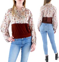 Refried Apparel Women Taupe Satin Paisley Long Sleeve Shirt Blouse Top (... - £14.79 GBP