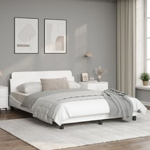 Modern White Wooden Fabric Full Size Bed Frame Base With Headboard Wood Beds - £228.69 GBP