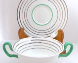 Vtg Double Handle 4 Soup Cups 4 Saucers Platinum Stripe Green Trim WEDGWOOD - £39.46 GBP