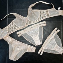 Victoria&#39;s Secret unlined longline 34D,34DD,36D,38C BRA SET L BEIGE strappy mesh - £118.69 GBP