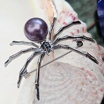 Black Spider Pin Badge Large Brooch Accessories Gothic Pin Black CZ Eyes Spider - £5.79 GBP