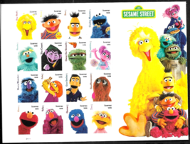 Sesame Street Muppets 16 Characters 50TH Anniversary Sheet - £10.47 GBP