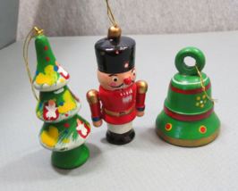 VTG Wooden Christmas Ornament Lot Tree Bell Nutcracker Taiwan - £6.76 GBP