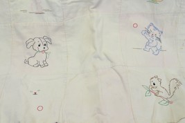 Handmade 1930&#39;s Baby Feedsack Quilt Embroidered Dog Cat Lamp 36&quot; x 48&quot; - £258.50 GBP