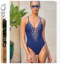 Becca Rebecca Virtue Sz S Tallulah Clare Swimsuit Marina One-Piece Plung... - $35.63