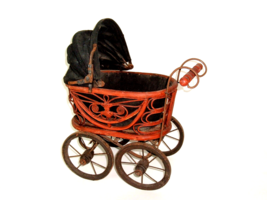 Vintage Wicker Rattan Baby Doll Pram Carriage Buggy Antique Reproduction 16 &quot; - £46.14 GBP
