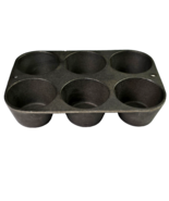 Vintage Cast Iron Muffin Pan Unmarked Makes 6 Old Fashioned Muffins 7.5x5in - $25.99