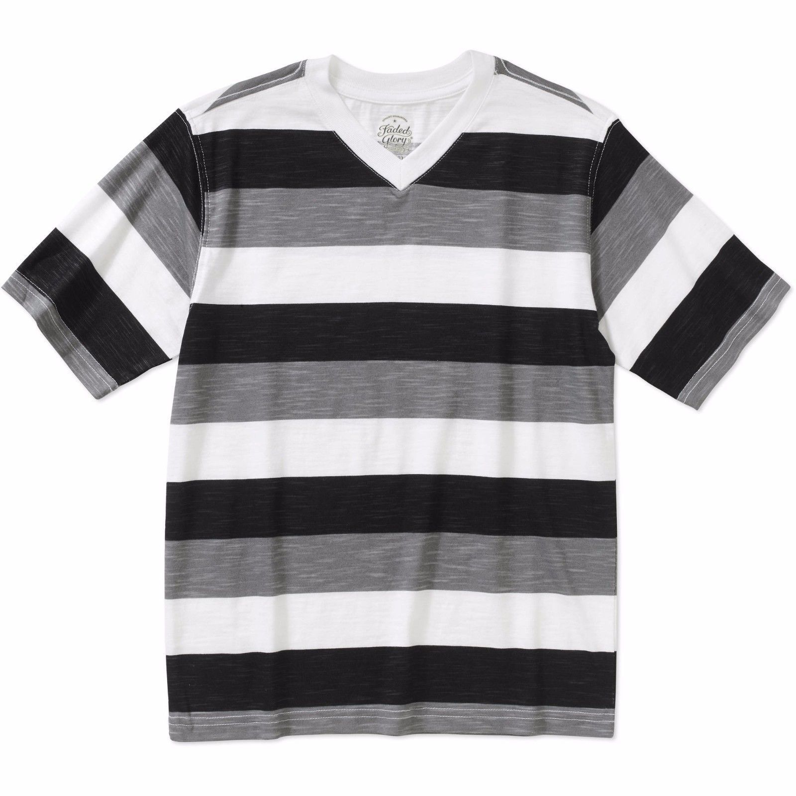 Faded Glory Boys Short Sleeve Rugby V Neck T Shirt Black Soot Size X-LARGE 14-16 - $8.90