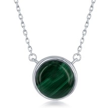 Sterling Silver Natural Stone Necklace - Malachite - £38.58 GBP