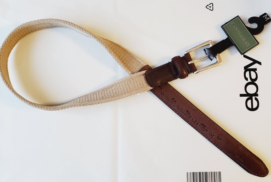 Primary image for Canterbury Boy's Leather & Canvas Casual Belt Size MEDIUM Beige Color New