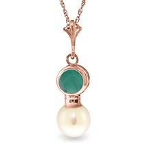 Galaxy Gold GG 14k Rose Gold 18&quot; Emerald Necklace with Freshwater-cultured Pearl - £281.26 GBP