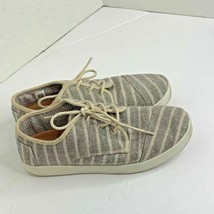 Toms women&#39;s Sz 7.5 Gray White lace Tie up Shoes Striped  - $24.74