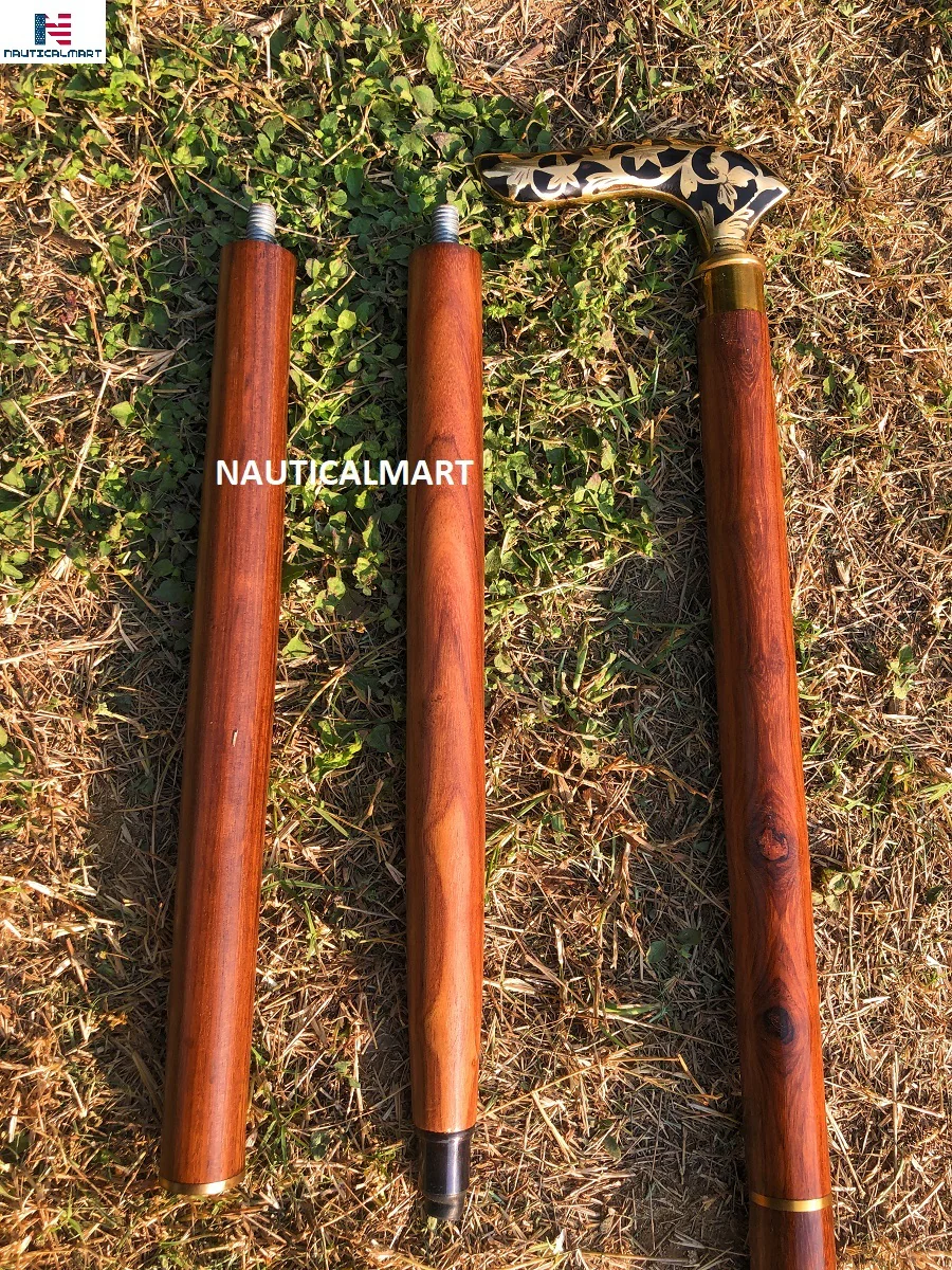 Antique Brass Victorian Handle Wooden Vintage Style Walking Stick - $99.00