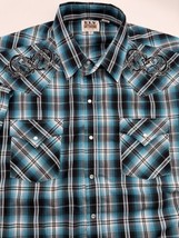 Ely Cattleman Western Shirt Mens X-Large  Blue Plaid Pearl Snap Cowboy Rodeo - £13.45 GBP