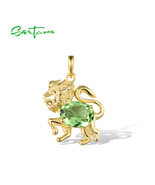 925 Sterling Silver Pendant For Women Green Stone Gold Color Leo Lion Zo... - $29.02